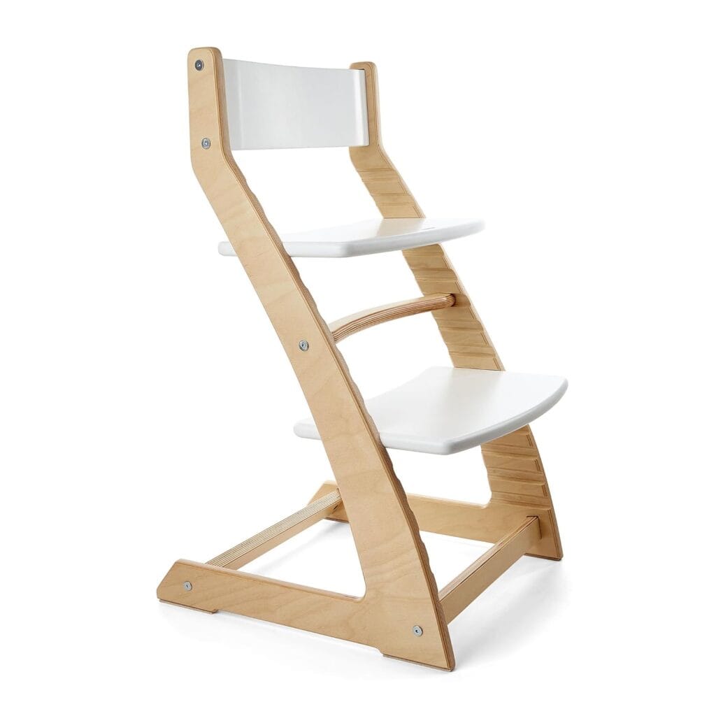 Fornel Dining High Chair For Babies And Toddlers – Wooden Highchair Adjustable Height – Montessori Kids Dine Seat From 3 Years To 200 Lb – Grow With Child, Toddler Dining Chair (Natural+White)