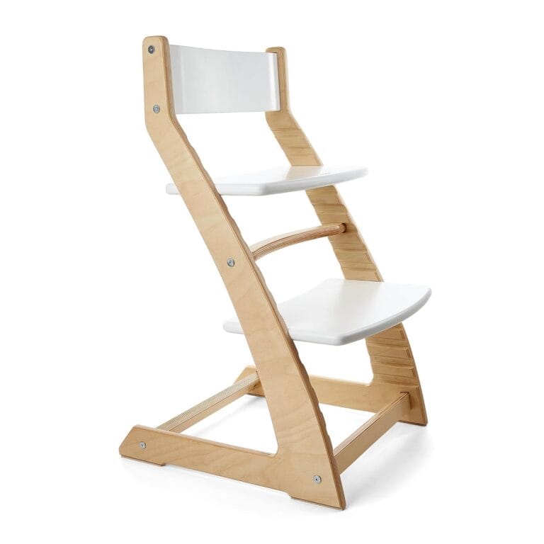 Fornel Dining High Chair for Babies and Toddlers – Wooden Highchair Adjustable Height – Montessori Kids Dine Seat from 3 Years to 200 Lb – Grow with Child, Toddler Dining Chair (Natural+White)