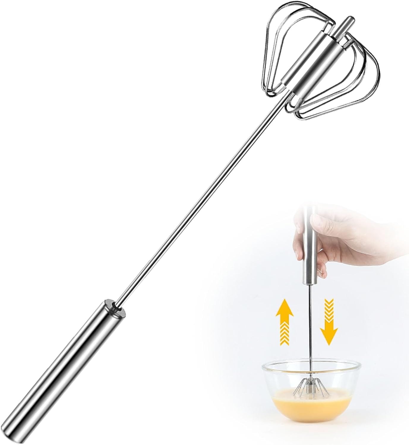 Stainless Steel Semi-Automatic Whisk, 2024 New Stainless Steel Egg Whisk Hand Push Rotary Whisk Blender, Hand Push Mixer Stirrer Tool For Cooking Kitchen Home Egg Milk (10In) Stainless Steel Semi-Automatic Whisk, 2024 New Stainless Steel Egg Whisk Hand Push Rotary Whisk Blender, Hand Push Mixer Stirrer Tool For Cooking Kitchen Home Egg Milk (10In)