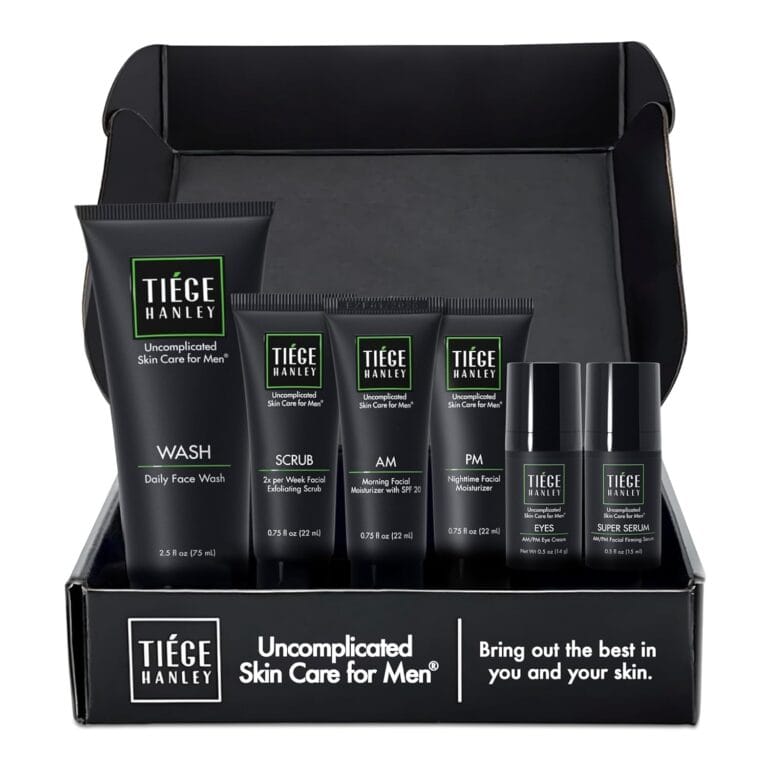Tiege Hanley Men’s Skin Care Set, Anti-Aging Routine (System Level 3) – Face Wash, Scrub, Moisturizer, Eye Cream & Serum for Wrinkle Defense, Firm Skin & Long-Term Anti-Aging Protection