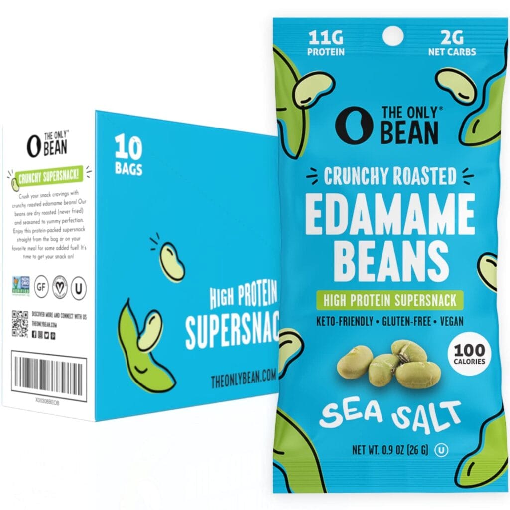 The Only Bean Crunchy Dry Roasted Edamame Snacks (Sea Salt), Keto Snack Food, High Protein (11G) Healthy Snacks, Low Carb Gluten Free Office Vegan Food 100 Calorie Snack Pack, 0.9Oz 10 Pack