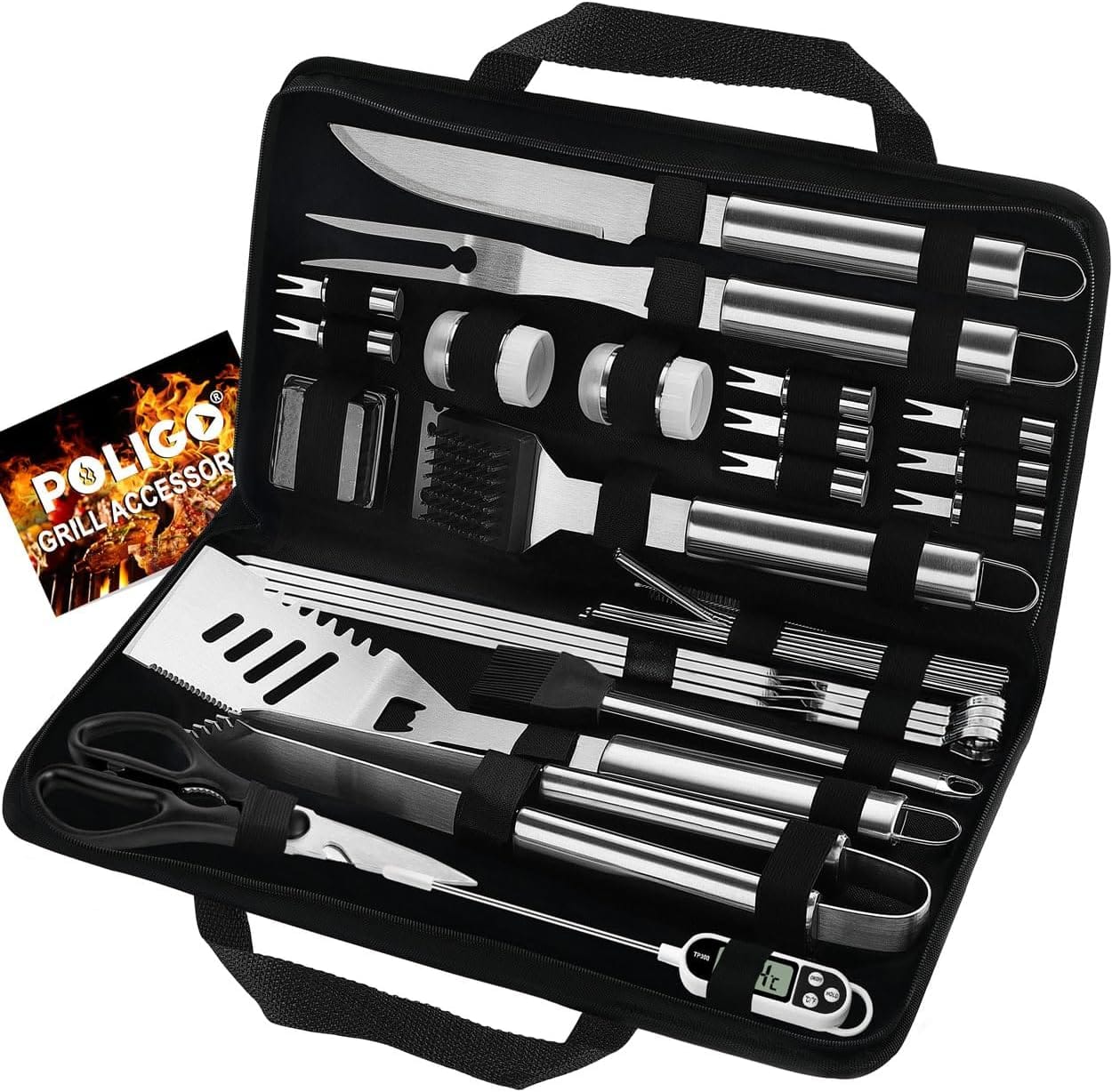 Poligo 29 Pcs Bbq Grill Accessories Stainless Steel Bbq Tools Grilling Tools Set With Storage Bag For Fathers Day Dads Birthday Presents – Camping Grill Utensils Set Ideal Grilling Gifts For Men Women Poligo 29 Pcs Bbq Grill Accessories Stainless Steel Bbq Tools Grilling Tools Set With Storage Bag For Fathers Day Dads Birthday Presents – Camping Grill Utensils Set Ideal Grilling Gifts For Men Women