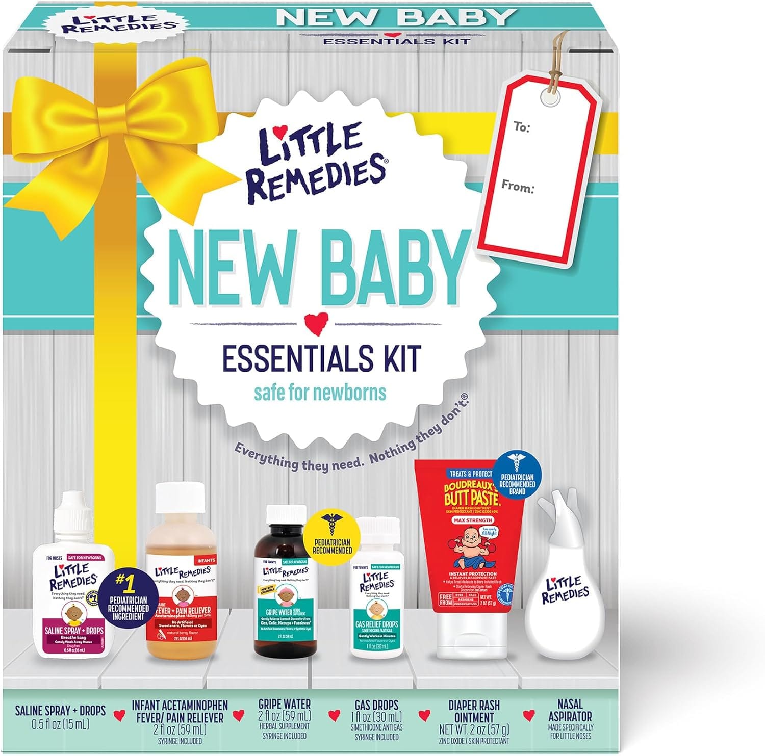 Little Remedies, New Baby Essentials Kit, 6 Newborn Essentials, Saline Nasal Spray, Gas Relief Drops, Gripe Water, Fever Reliever, & Diaper Ointment Little Remedies, New Baby Essentials Kit, 6 Newborn Essentials, Saline Nasal Spray, Gas Relief Drops, Gripe Water, Fever Reliever, & Diaper Ointment
