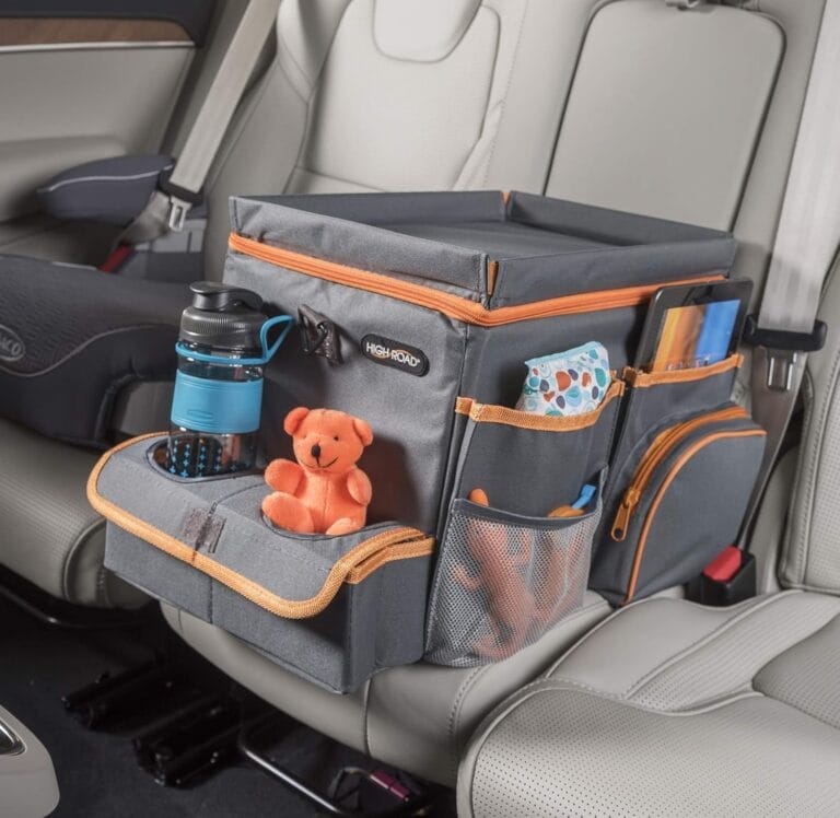 High Road CarHop Car Seat Organizer – Back Seat Organizer for Kids or Front Seat Organizer for Drivers with Cup Holders, Tray Top, Side Pockets and Soft Cooler or Storage Compartment