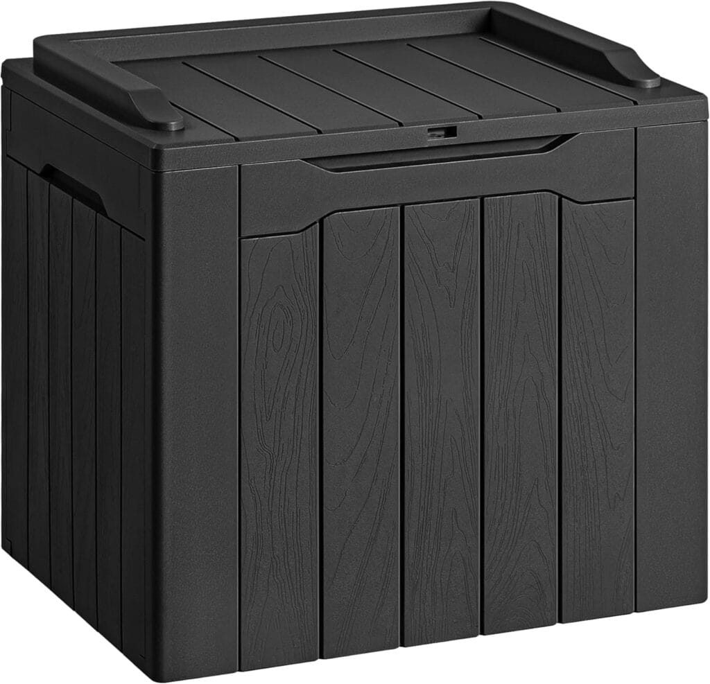 Devoko 30 Gallon Resin Deck Box Outdoor Indoor Waterproof Storage Box For Patio Furniture Pool Accessories Storage For Cushion Garden Tools (30 Gallon, Black) Devoko 30 Gallon Resin Deck Box Outdoor Indoor Waterproof Storage Box For Patio Furniture Pool Accessories Storage For Cushion Garden Tools (30 Gallon, Black)