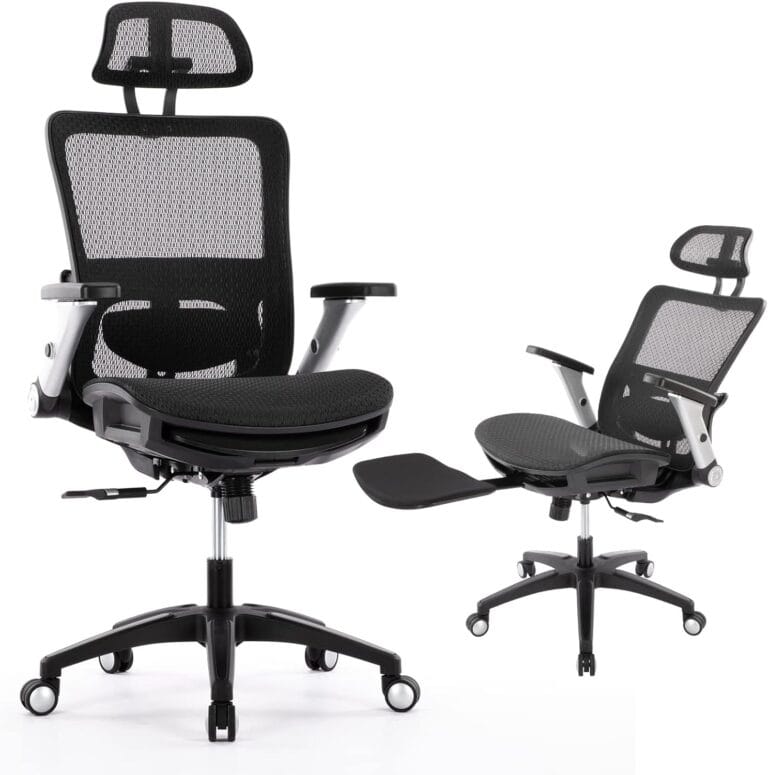 COLAMY Ergonomic Mesh Office Chair with Footrest, High Back Computer Executive Desk Chair with Headrest and 4D Flip-up Armrests, Adjustable Tilt Lock and Lumbar Support-Black