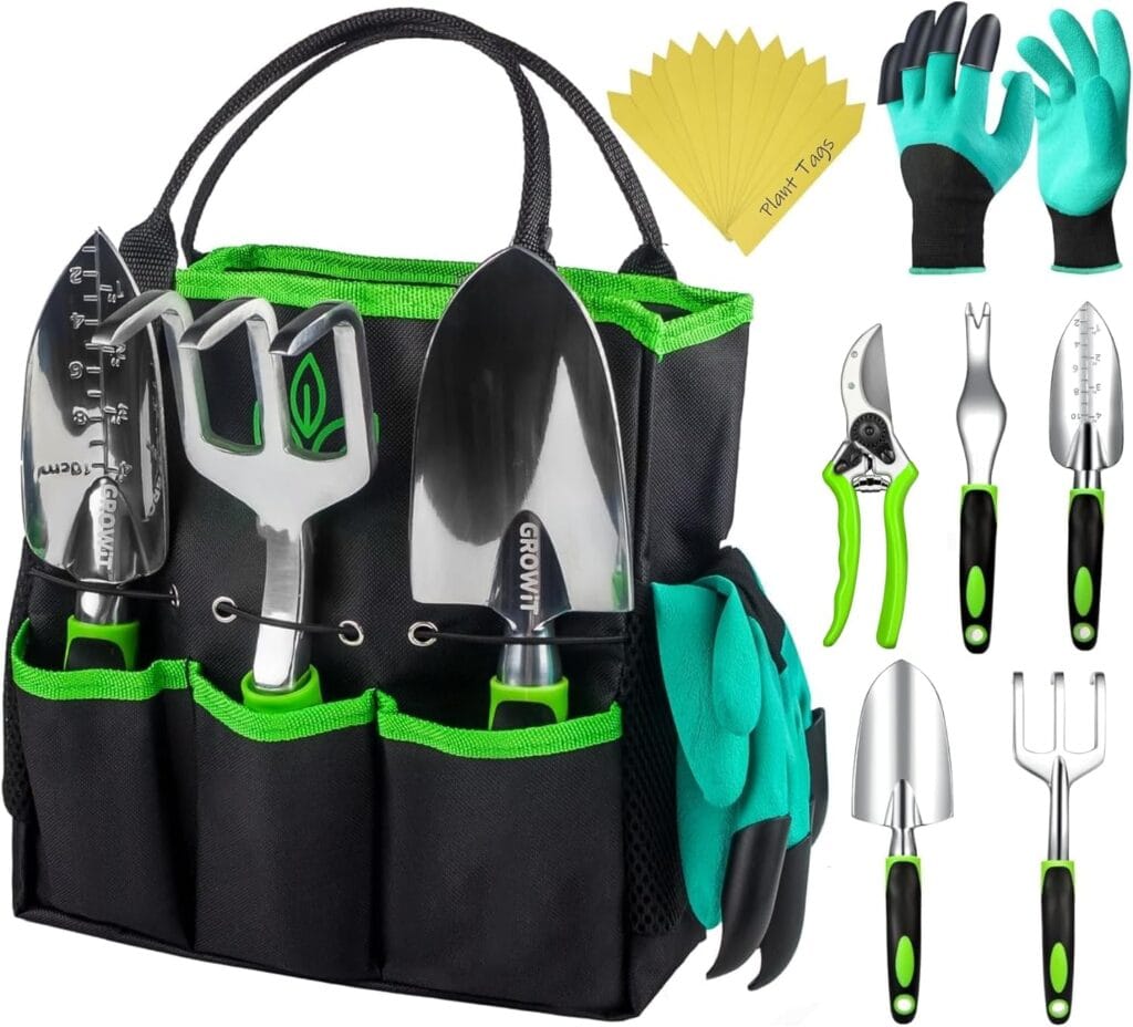 GROWIT Heavy Duty Gardening Tools – 22-Piece Gardening Gifts for Women, Men, Mom, Dad – Durable, Ergonomic Garden Tools Set