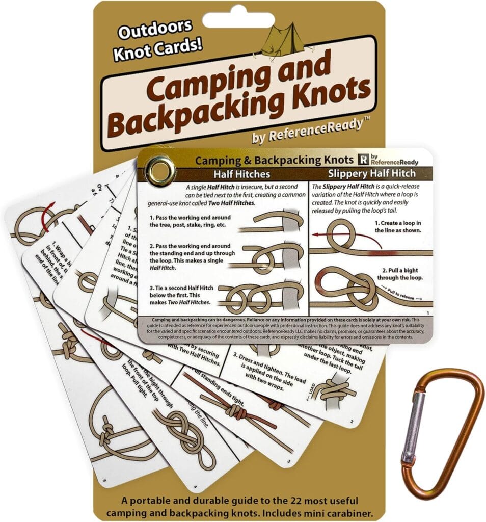 Outdoor Knots – Waterproof Knot Tying Cards With Mini Carabiner – Includes 22 Rope Knots For Camping, Backpacking, And Scouting Scenarios Outdoor Knots – Waterproof Knot Tying Cards With Mini Carabiner – Includes 22 Rope Knots For Camping, Backpacking, And Scouting Scenarios