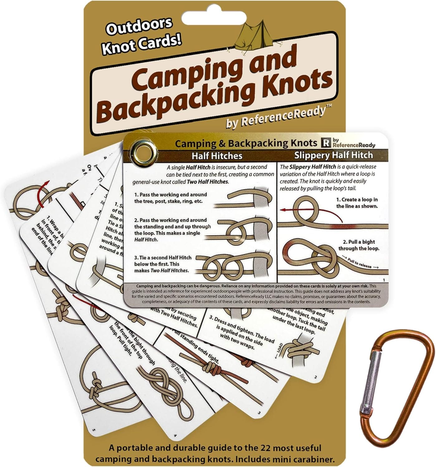 Outdoor Knots – Waterproof Knot Tying Cards With Mini Carabiner – Includes 22 Rope Knots For Camping, Backpacking, And Scouting Scenarios Outdoor Knots – Waterproof Knot Tying Cards With Mini Carabiner – Includes 22 Rope Knots For Camping, Backpacking, And Scouting Scenarios