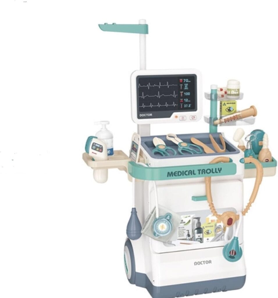 Serena & Jewel Kit For Kids 26 Accessories Pretend Medical Station Set Mobile Cart With Lights, Thermometer, Stethoscope, Role Play Educational Toys For Boys & Girl Kids (26Pcs) Serena & Jewel Kit For Kids 26 Accessories Pretend Medical Station Set Mobile Cart With Lights, Thermometer, Stethoscope, Role Play Educational Toys For Boys & Girl Kids (26Pcs)