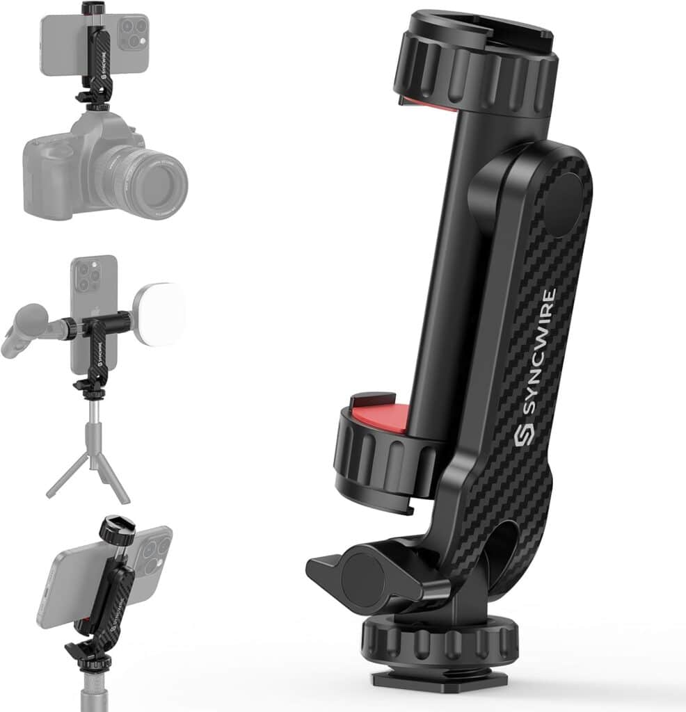 Syncwire Tripod Phone Mount, Universal Smartphone Mount Adapter With 2 Cold Shoe And 1/4″ Screw, 360° Rotates And 180° Tilts Adjustable Cell Phone Clamp Holder For Enhancing Mobile Photography Setup Syncwire Tripod Phone Mount, Universal Smartphone Mount Adapter With 2 Cold Shoe And 1/4″ Screw, 360° Rotates And 180° Tilts Adjustable Cell Phone Clamp Holder For Enhancing Mobile Photography Setup