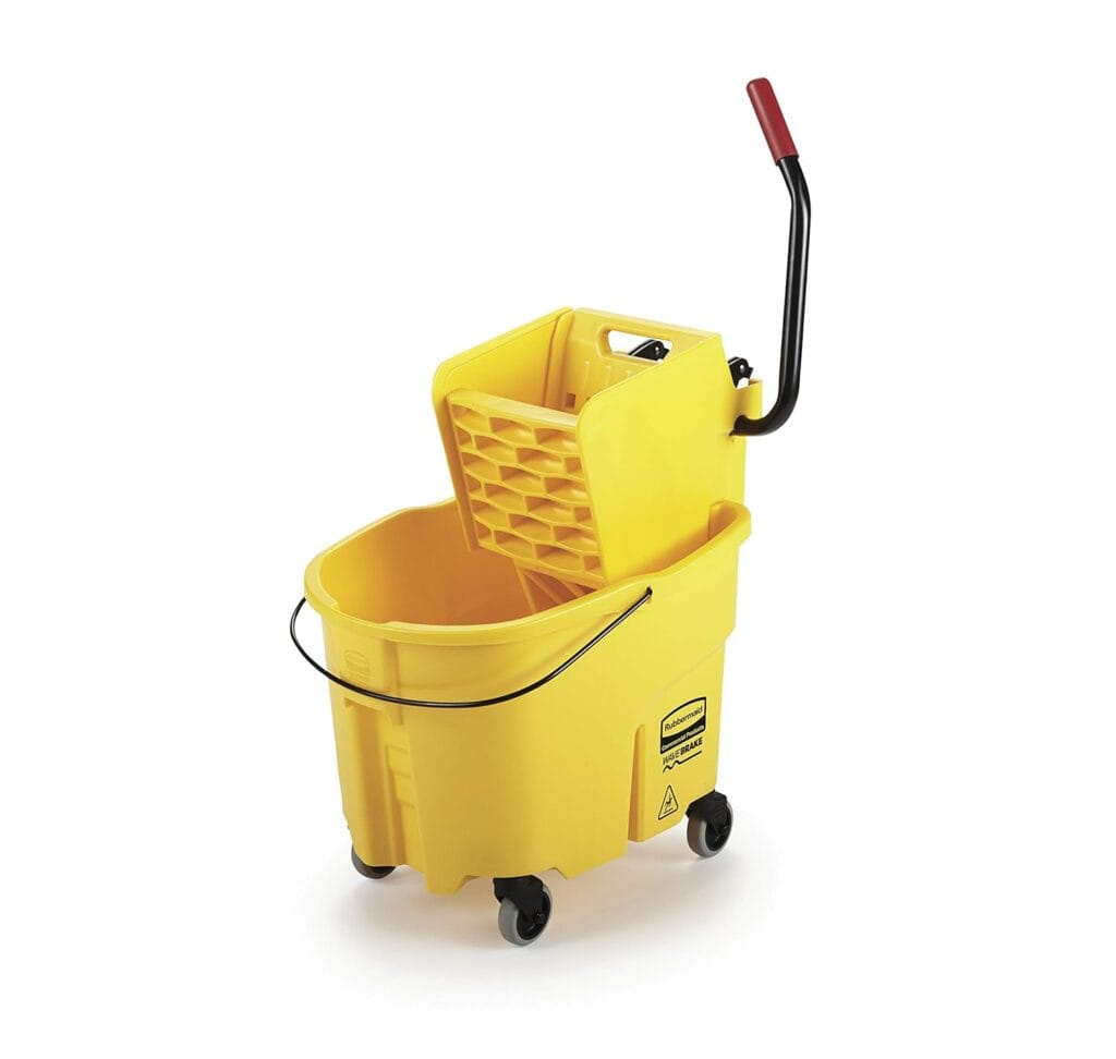Rubbermaid Commercial Products WaveBrake 35 Qt. Side-Press Mop Bucket and Wringer Combo on Wheels Yellow for Professional/Industrial/Business Heavy-Duty Floor Cleaning/Mopping Rubbermaid Commercial Products WaveBrake 35 Qt. Side-Press Mop Bucket and Wringer Combo on Wheels Yellow for Professional/Industrial/Business Heavy-Duty Floor Cleaning/Mopping