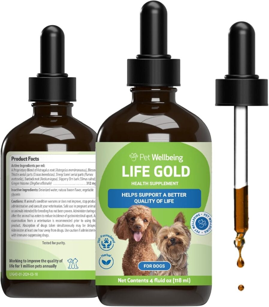 Life Gold For Dogs – Supports Detoxification, Immune System Health, Antioxidants – Vet-Formulated Herbal Supplement – 4 Oz (118 Ml)