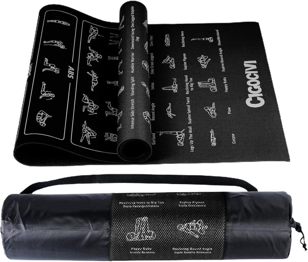 Instructional Travel Yoga Mat With 75 Poses & Exercises – Non-Slip Exercise Mat For Home Workout, Includes Carrying Bag – Perfect For Beginners, 68″X24″X0.25″ Instructional Travel Yoga Mat With 75 Poses & Exercises – Non-Slip Exercise Mat For Home Workout, Includes Carrying Bag – Perfect For Beginners, 68″X24″X0.25″