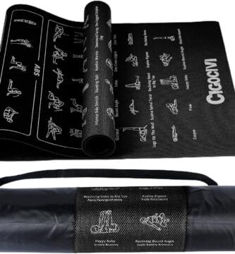Instructional Travel Yoga Mat with 75 Poses & Exercises – Non-slip Exercise Mat for Home Workout, Includes Carrying Bag – Perfect for Beginners, 68″x24″x0.25″