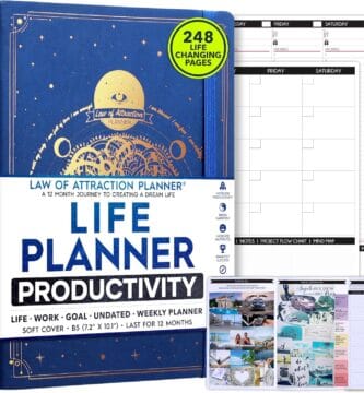 Law of Attraction Planner – Undated Hourly, Weekly & Monthly Goal Setting Planner, 12-Month to Increase Productivity | Life & Gratitude Journal, Include Foldable Vision Board, Gift Box & Stickers Law of Attraction Planner – Undated Hourly, Weekly & Monthly Goal Setting Planner, 12-Month to Increase Productivity | Life & Gratitude Journal, Include Foldable Vision Board, Gift Box & Stickers