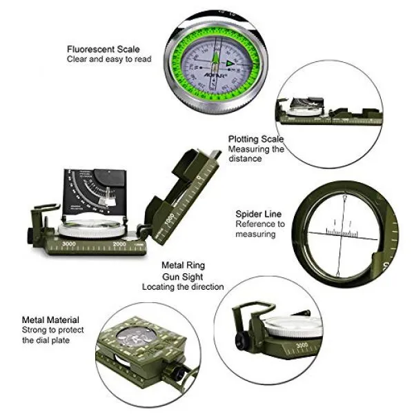 Aofar Af-4074 Military Compass For Hiking,Lensatic Sighting Waterproof,Durable,Inclinometer For Camping,Boy Scount,Geology Activities Boating Aofar Af-4074 Military Compass For Hiking,Lensatic Sighting Waterproof,Durable,Inclinometer For Camping,Boy Scount,Geology Activities Boating