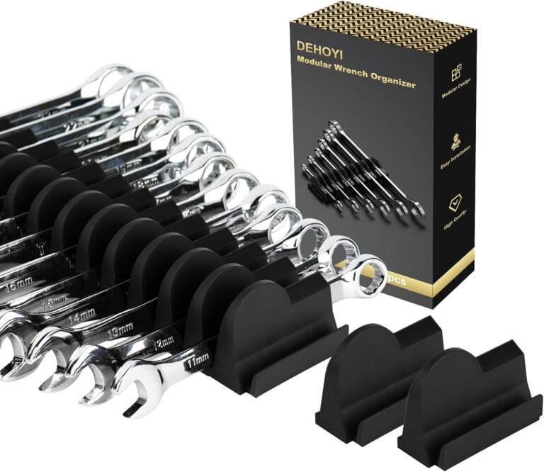 48 pcs Modular Wrench Organizers for Tool Drawers – Wrench Rack with Metric&SAE Labels, Perfect Tool Storage Holder. Gift for father, brother and boyfriend (Black without Magnet)