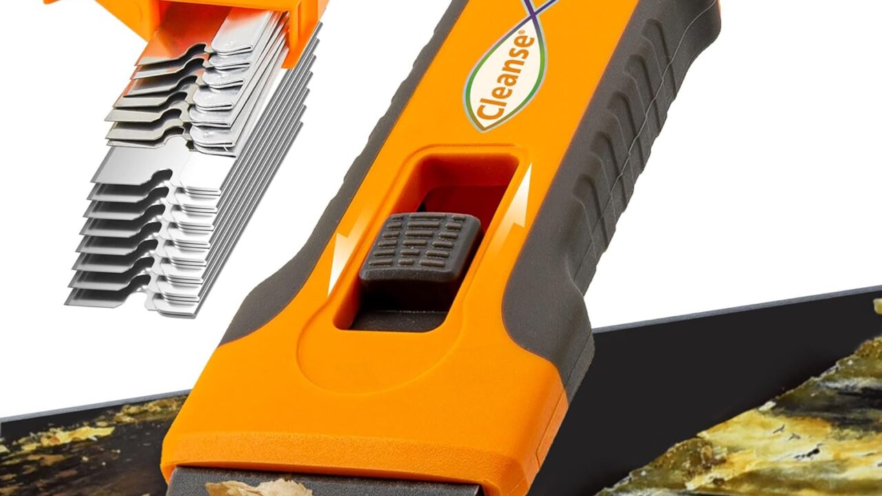 Razor Blade Scraper Tool with 15pcs Extra Blades, Cleaning Razor Scraper for Glass, Glass Top Stove Scraper for Oven Door, Cooktop Scraper, Glass Scraper Cleaning Paint from Glass