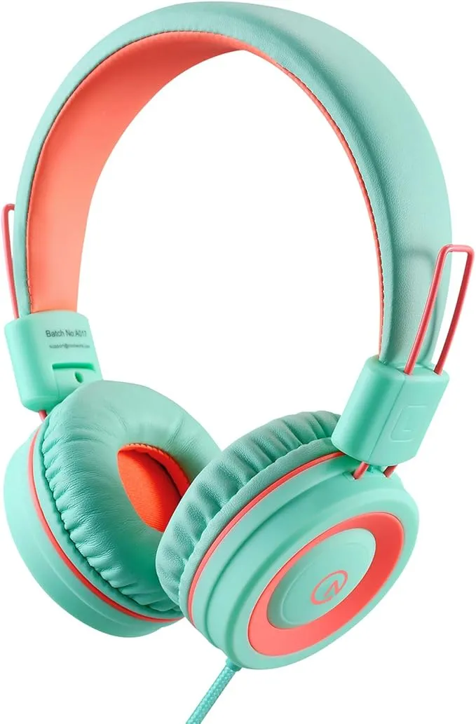 Kids Headphones – noot products K11 Foldable Stereo Tangle-Free 3.5mm Jack Wired Cord On-Ear Headset for Children/Teens/Boys/Girls/Smartphones/School/Kindle/Airplane Travel/Plane/Tablet (Navy/Teal)