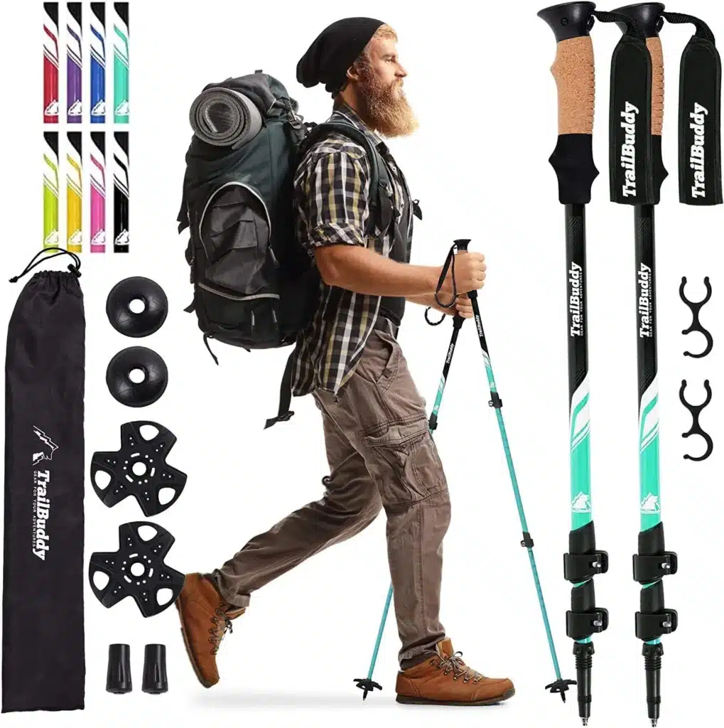 Trailbuddy Trekking Poles – Lightweight, Collapsible Hiking Poles For Snowshoe & Backpacking Gear – Pair Of 2 Walking Sticks For Hiking, 7075 Aluminum With Cork Grip Trailbuddy Trekking Poles – Lightweight, Collapsible Hiking Poles For Snowshoe & Backpacking Gear – Pair Of 2 Walking Sticks For Hiking, 7075 Aluminum With Cork Grip