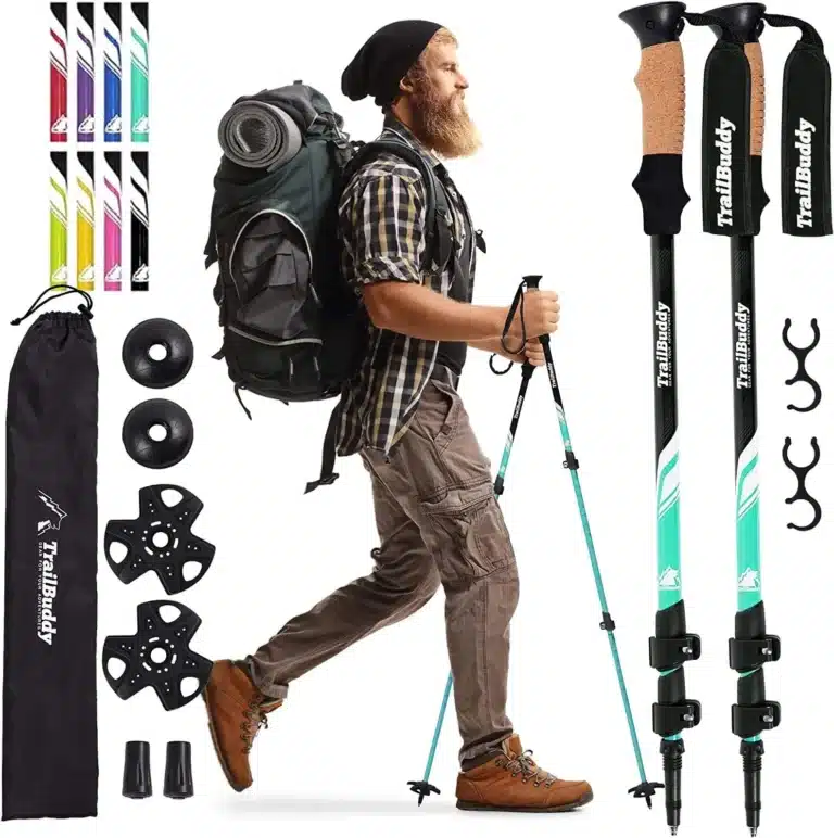 TrailBuddy Trekking Poles – Lightweight, Collapsible Hiking Poles for Snowshoe & Backpacking Gear – Pair of 2 Walking Sticks for Hiking, 7075 Aluminum with Cork Grip