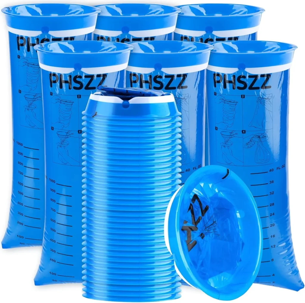 40 Pack Vomit Bags Disposable, Leak Resistant Barf Bags, Portable Blue Vomit Bag, 1000 Ml Emesis Puke Throw Up Nausea Motion Sickness Bag for Car, Aircraft, Taxi