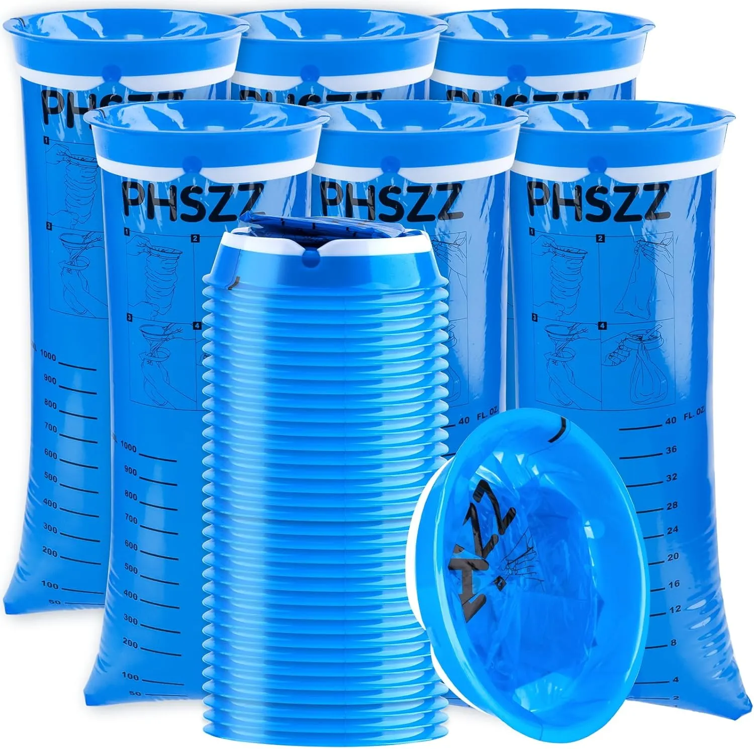 40 Pack Vomit Bags Disposable, Leak Resistant Barf Bags, Portable Blue Vomit Bag, 1000 Ml Emesis Puke Throw Up Nausea Motion Sickness Bag for Car, Aircraft, Taxi