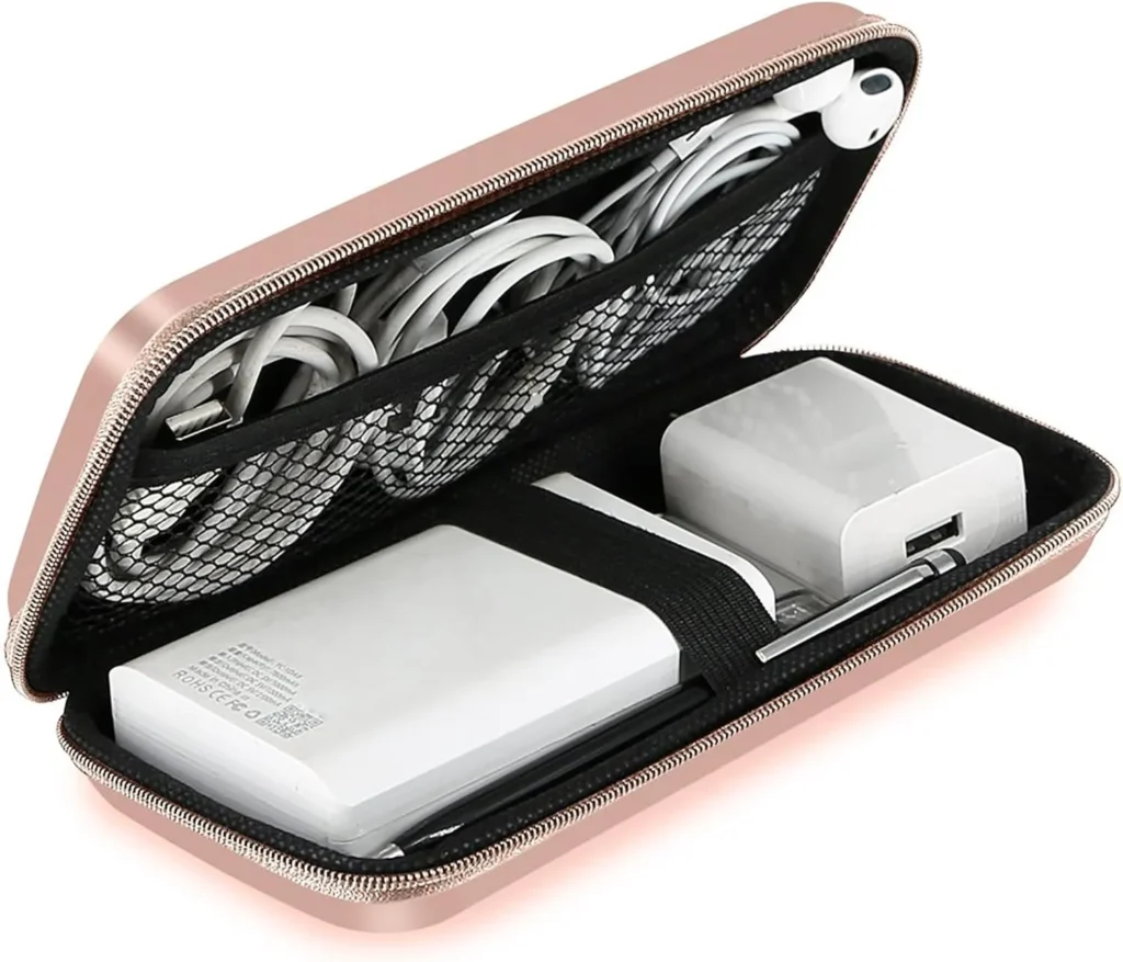 iMangoo Shockproof Travel Essentials Organizer Charger Case, Space-Optimized Small Zipper Electronics Accessories Pouch Tech Cord Cable Power Bank Storage for Women Men, 6.5×3.2×1 In (Rose Gold) iMangoo Shockproof Travel Essentials Organizer Charger Case, Space-Optimized Small Zipper Electronics Accessories Pouch Tech Cord Cable Power Bank Storage for Women Men, 6.5×3.2×1 In (Rose Gold)