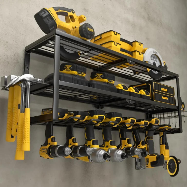 Power Tool Organizer Wall Mount – 300Lbs Load 3 Layers Storage Rack with 7 Drill Holders for Drills Cordless Tools. Heavy Duty Iron Garage Tool Organizer Storage for Workshop Shed Pegboard Basement