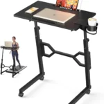 Small Standing Desk with Wheels, Portable Treadmill Desk, Rolling Desk Adjustable Height for Laptop, Mobile Standing Table for Walking Pad, Bedside Table