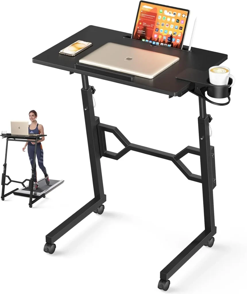 Small Standing Desk with Wheels, Portable Treadmill Desk, Rolling Desk Adjustable Height for Laptop, Mobile Standing Table for Walking Pad, Bedside Table Small Standing Desk with Wheels, Portable Treadmill Desk, Rolling Desk Adjustable Height for Laptop, Mobile Standing Table for Walking Pad, Bedside Table
