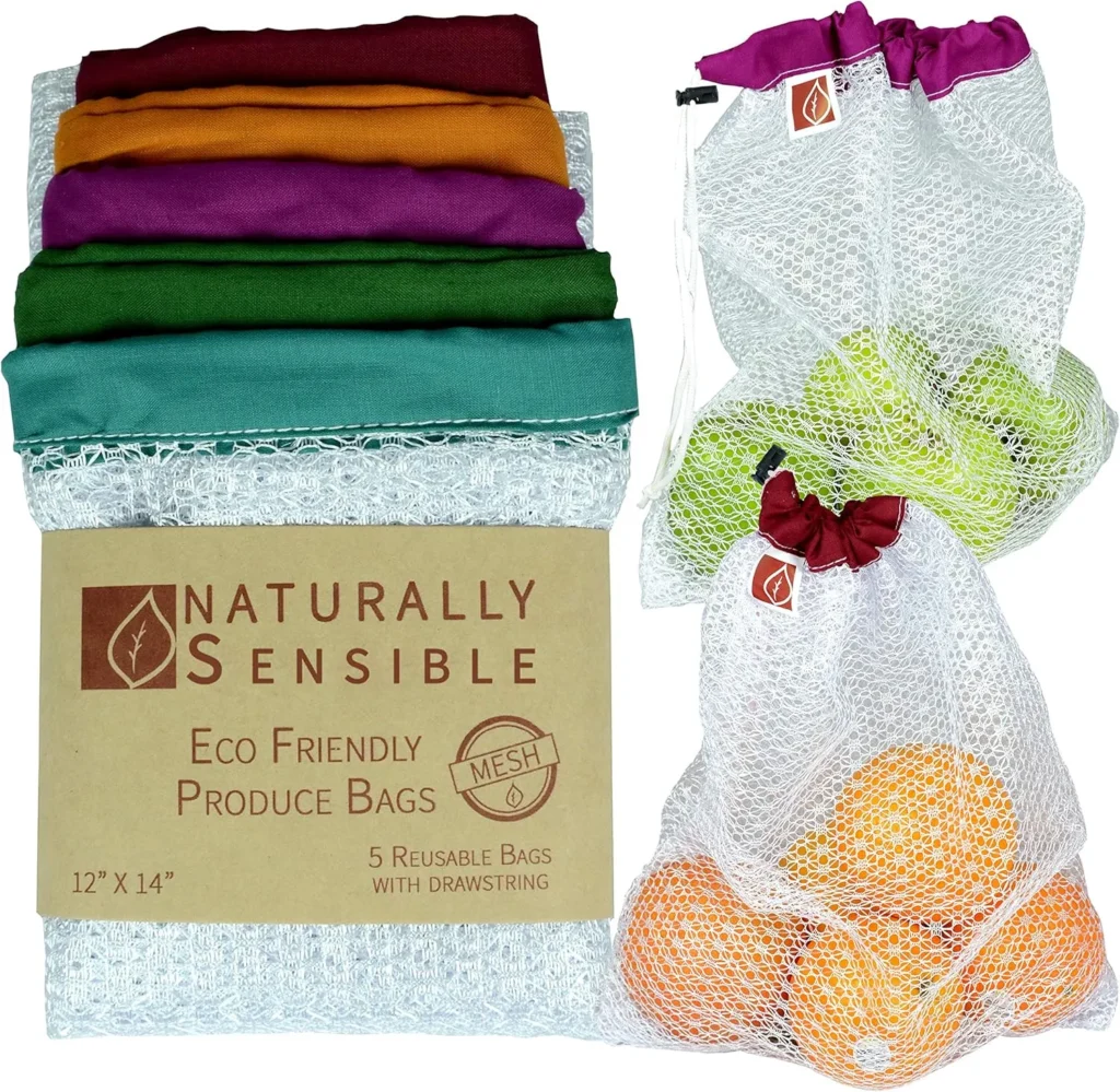 The Original Eco Friendly See Through Washable and Reusable Produce Bags – Soft Premium Lightweight Nylon Mesh Large – 12x14in – Set of 5 (Red, Yellow, Green, Blue, Purple) The Original Eco Friendly See Through Washable and Reusable Produce Bags – Soft Premium Lightweight Nylon Mesh Large – 12x14in – Set of 5 (Red, Yellow, Green, Blue, Purple)