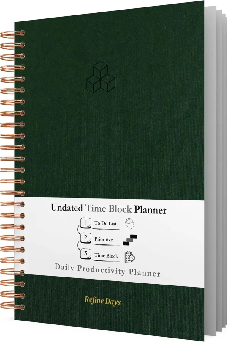 Undated Daily Planner – Time Blocking & ADHD Planner. To Do List, Hourly Schedule, Daily and Monthly Agenda. Designed for Time Management & Productivity. Spiral-Bound Notebook. 200 Pages, A4.