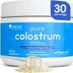 Zena Nutrition Bovine Colostrum Powder Supplement, 2000mg Pure Colostrum, Supports Immune and Digestive Health, Promotes Gut Health, Keto, Gluten Free, Fat Free, Grass Fed, Unflavored, 30 Servings