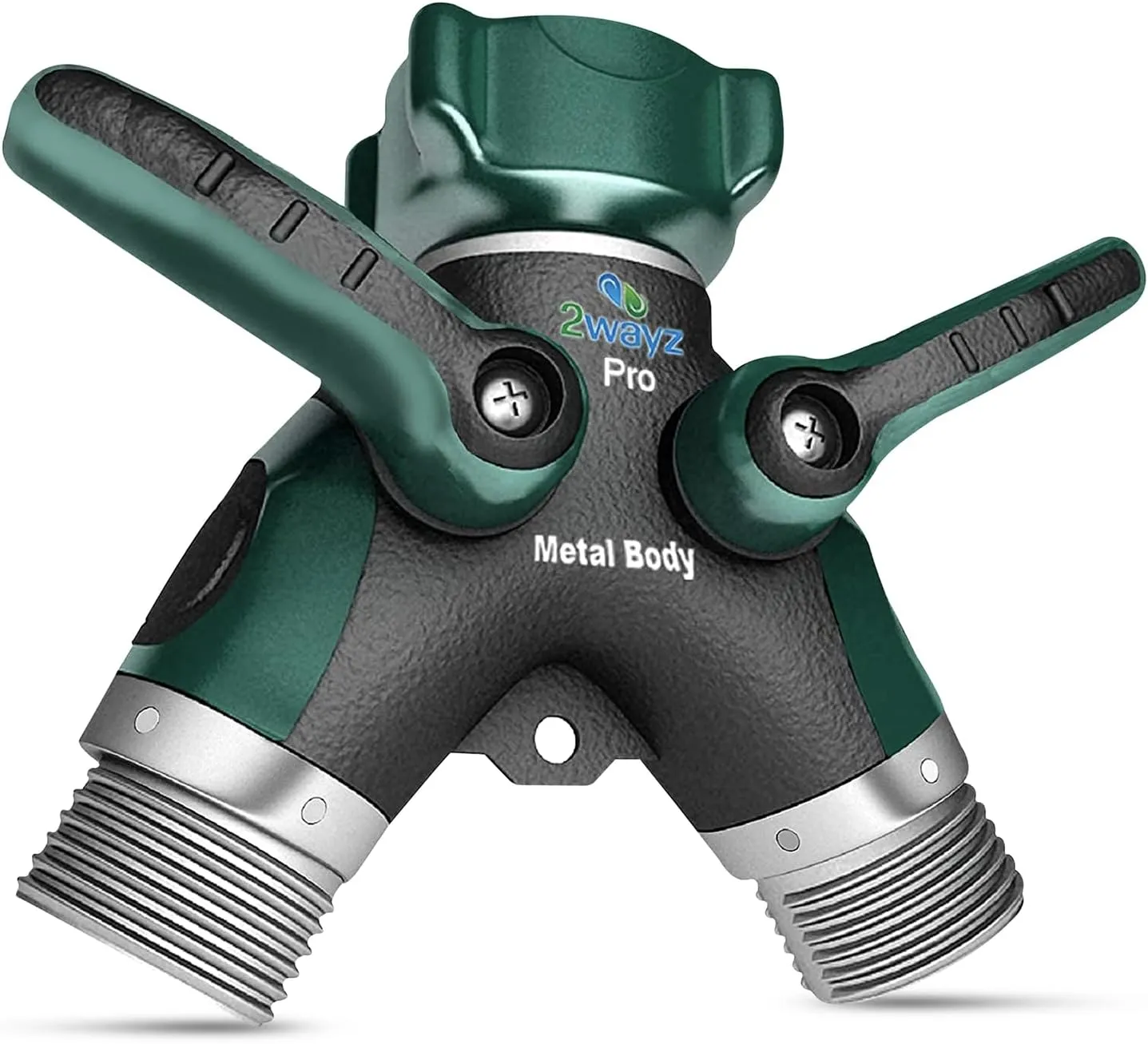 2WAYZ Hose Splitter 2 Way Heavy Duty Outdoor Faucet and Garden Connector – Water Spigot Splitter – Durable All-Metal Y Adapter with Shut-Off Valve – 4 x 4 x 1.5 Inches