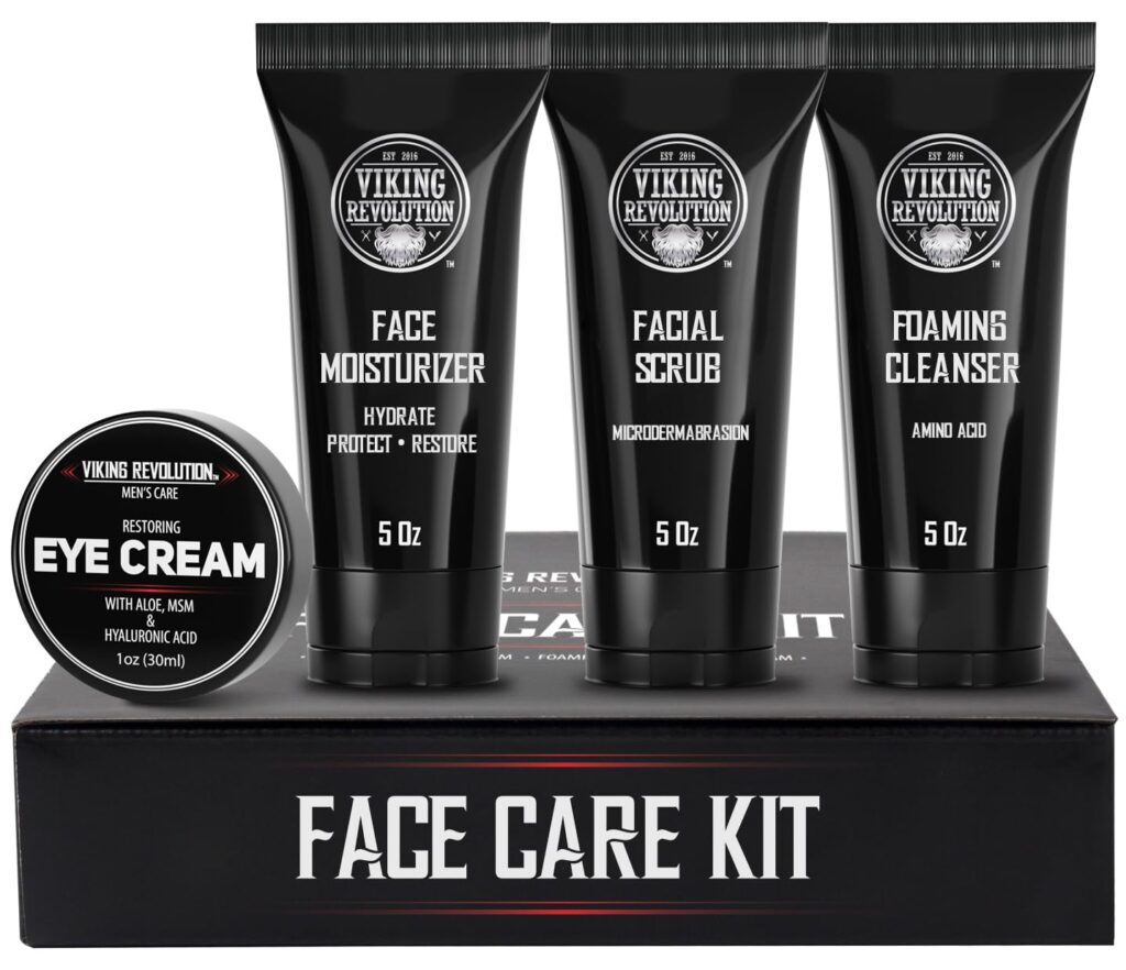 Viking Revolution Men’s Facial Skin Care Kit – Includes Rejuvenating Face Moisturizer, Microdermabrasion Facial Scrub, Foaming Cleanser (5oz Each) and Eye Cream (1oz) Viking Revolution Men’s Facial Skin Care Kit – Includes Rejuvenating Face Moisturizer, Microdermabrasion Facial Scrub, Foaming Cleanser (5oz Each) and Eye Cream (1oz)