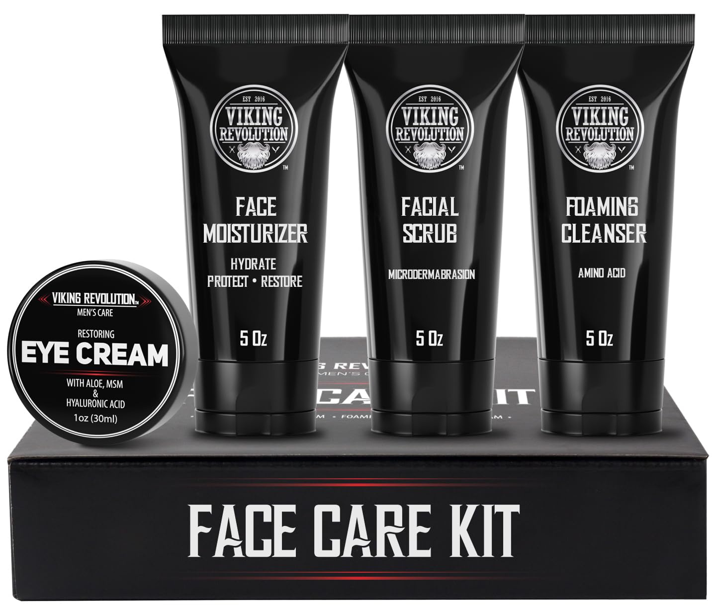 Viking Revolution Men’s Facial Skin Care Kit – Includes Rejuvenating Face Moisturizer, Microdermabrasion Facial Scrub, Foaming Cleanser (5oz Each) and Eye Cream (1oz)