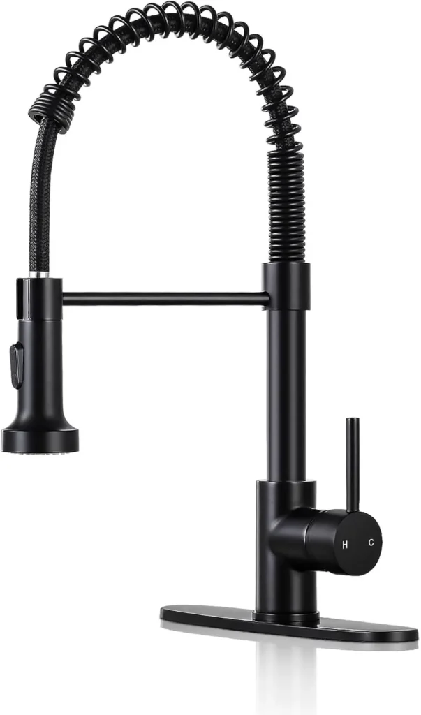 DJS Kitchen Faucets with Pull Down Sprayer Matte Black – Dual Mode Setting Single Handle 1 or 3 Holes Commercial Black Kitchen Sink Faucet with Deck Plate for Farmhouse RV Vessel Basin DJS Kitchen Faucets with Pull Down Sprayer Matte Black – Dual Mode Setting Single Handle 1 or 3 Holes Commercial Black Kitchen Sink Faucet with Deck Plate for Farmhouse RV Vessel Basin