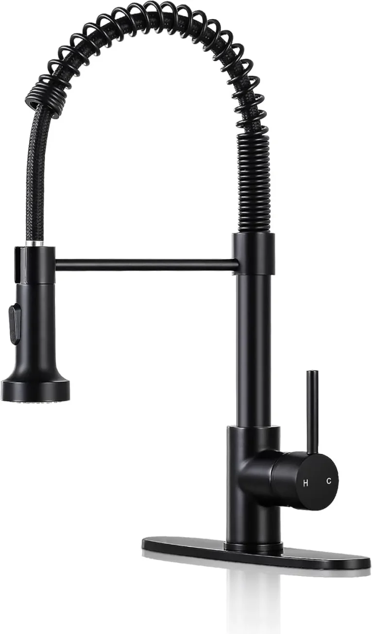 DJS Kitchen Faucets with Pull Down Sprayer Matte Black – Dual Mode Setting Single Handle 1 or 3 Holes Commercial Black Kitchen Sink Faucet with Deck Plate for Farmhouse RV Vessel Basin