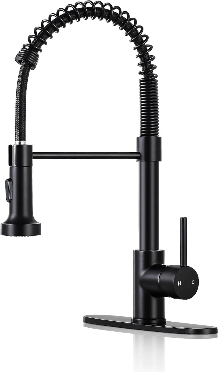 DJS Kitchen Faucets with Pull Down Sprayer Matte Black – Dual Mode Setting Single Handle 1 or 3 Holes Commercial Black Kitchen Sink Faucet with Deck Plate for Farmhouse RV Vessel Basin