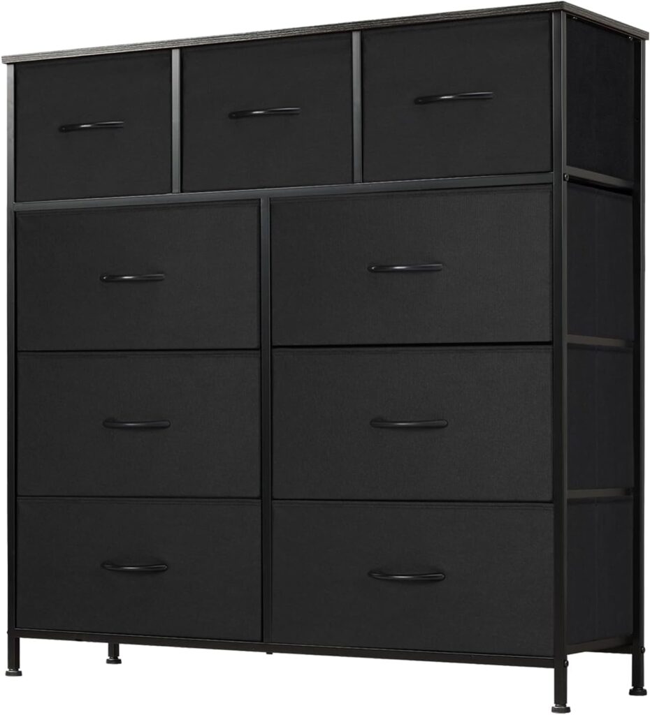 DUMOS Dresser for Bedroom, Storage Organizer with 9 Drawers, Chest of Drawers with Fabric Bins, Sturdy Metal Frame, Wood Tabletop for Guest Room, Closet, Entryway, Nursery DUMOS Dresser for Bedroom, Storage Organizer with 9 Drawers, Chest of Drawers with Fabric Bins, Sturdy Metal Frame, Wood Tabletop for Guest Room, Closet, Entryway, Nursery