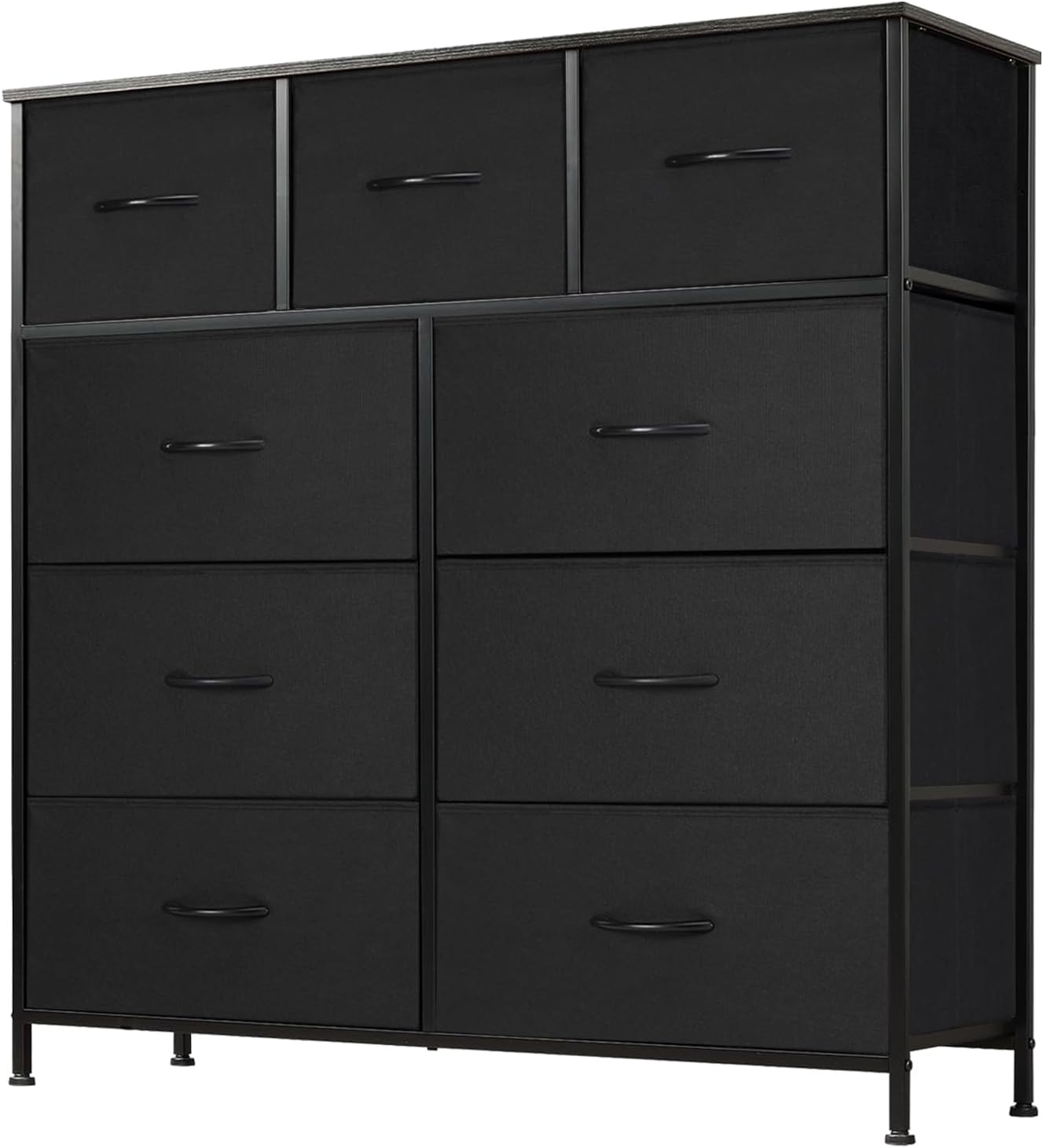 DUMOS Dresser for Bedroom, Storage Organizer with 9 Drawers, Chest of Drawers with Fabric Bins, Sturdy Metal Frame, Wood Tabletop for Guest Room, Closet, Entryway, Nursery