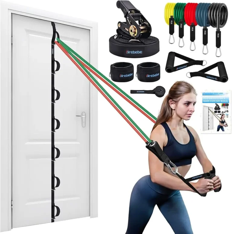 Brebebe Upgrade Door Anchor for Resistance Bands Exercise, Multi Points Anchor With 7 Loops + 7 D Rings, Home Gym Workout Equipment With Ratchet Adjust Tighten Strap, Not Loose, Sturdy