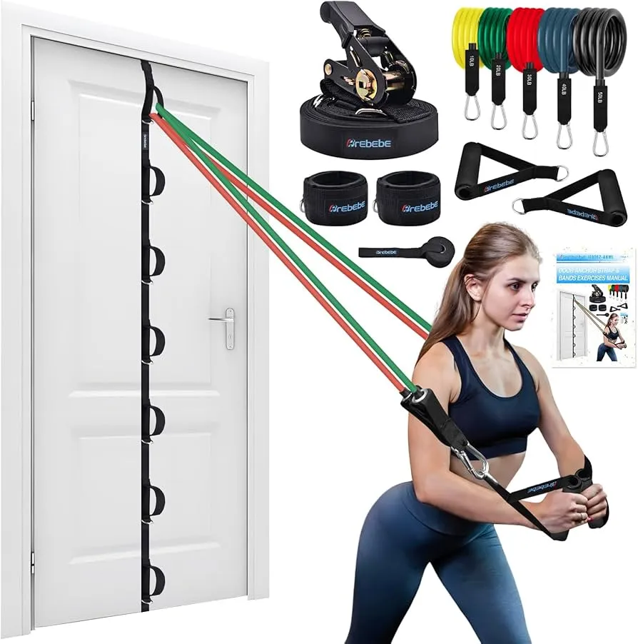 Brebebe Upgrade Door Anchor for Resistance Bands Exercise, Multi Points Anchor With 7 Loops + 7 D Rings, Home Gym Workout Equipment With Ratchet Adjust Tighten Strap, Not Loose, Sturdy Brebebe Upgrade Door Anchor for Resistance Bands Exercise, Multi Points Anchor With 7 Loops + 7 D Rings, Home Gym Workout Equipment With Ratchet Adjust Tighten Strap, Not Loose, Sturdy