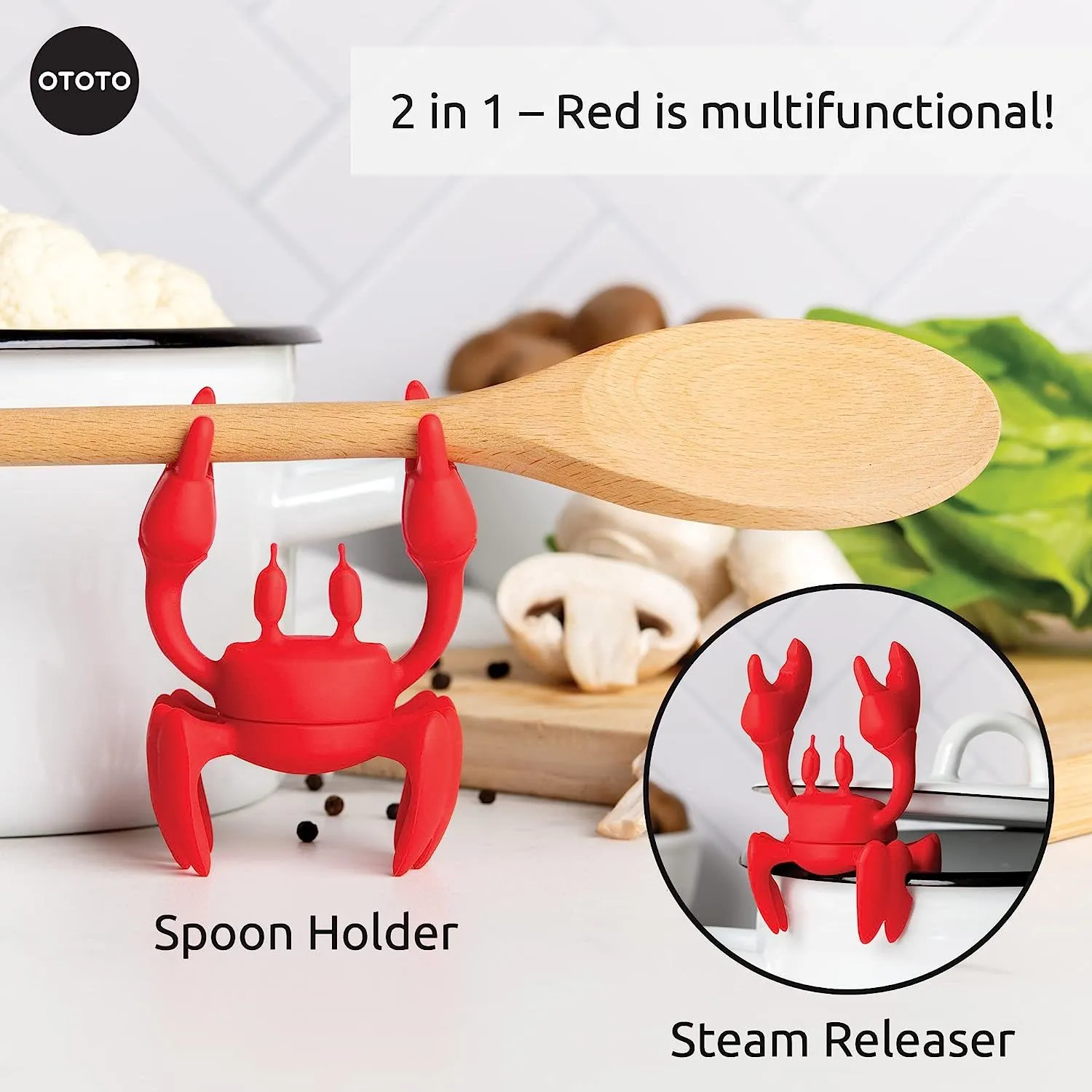 OTOTO Red the Crab Silicone Utensil Rest – Kitchen Gifts, Silicone Spoon Rest for Stove Top – Heat-Resistant Kitchen and Grill Utensil Holder – Non-Slip Spoon Holder Stove Organizer, Steam Releaser